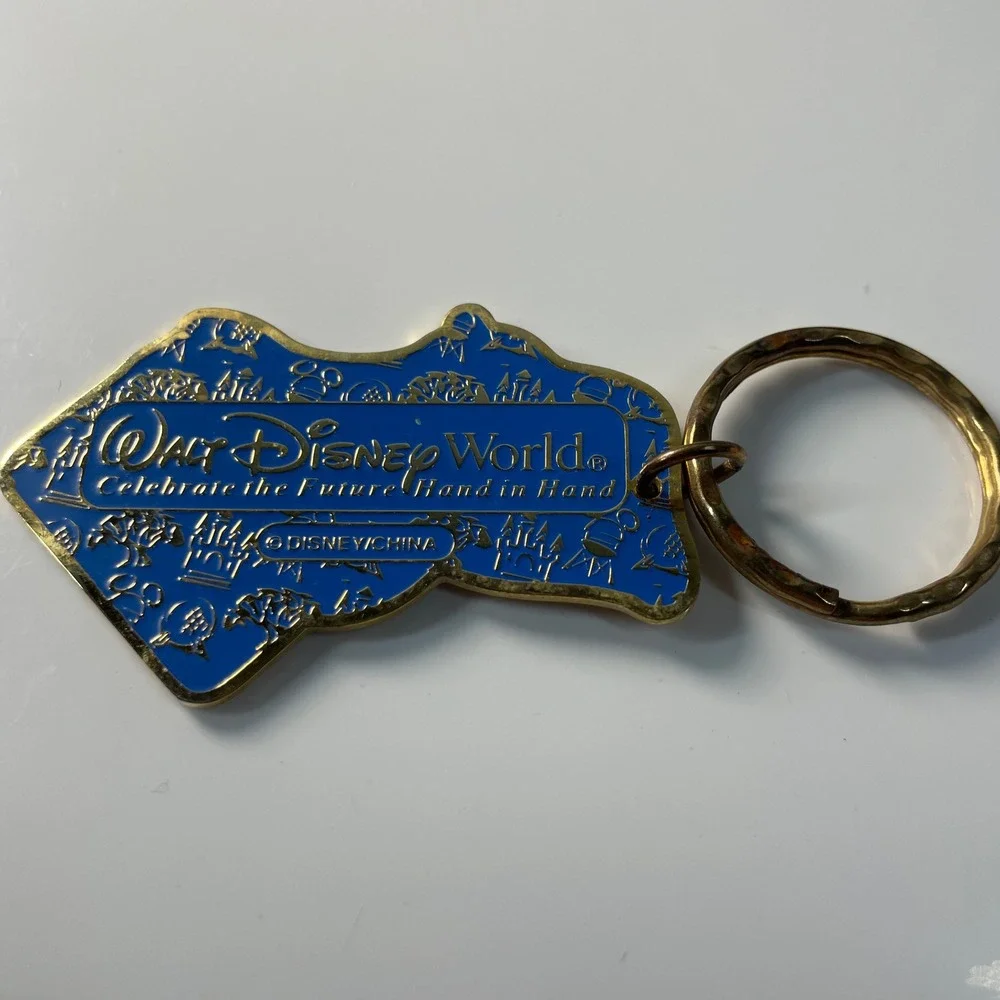 Disney World Keychain Vintage Megan Mickey Donald Goofy Celebrate Blue